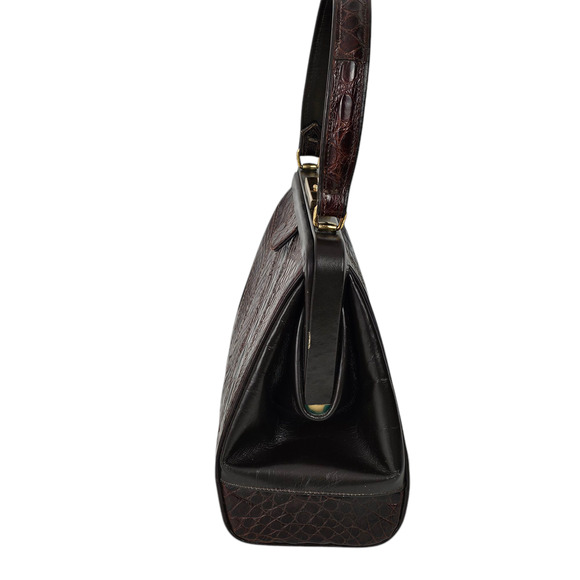 VTG 1970s Andrew Geller brown reptile patterned leather handbag VGUC - Picture 11 of 14